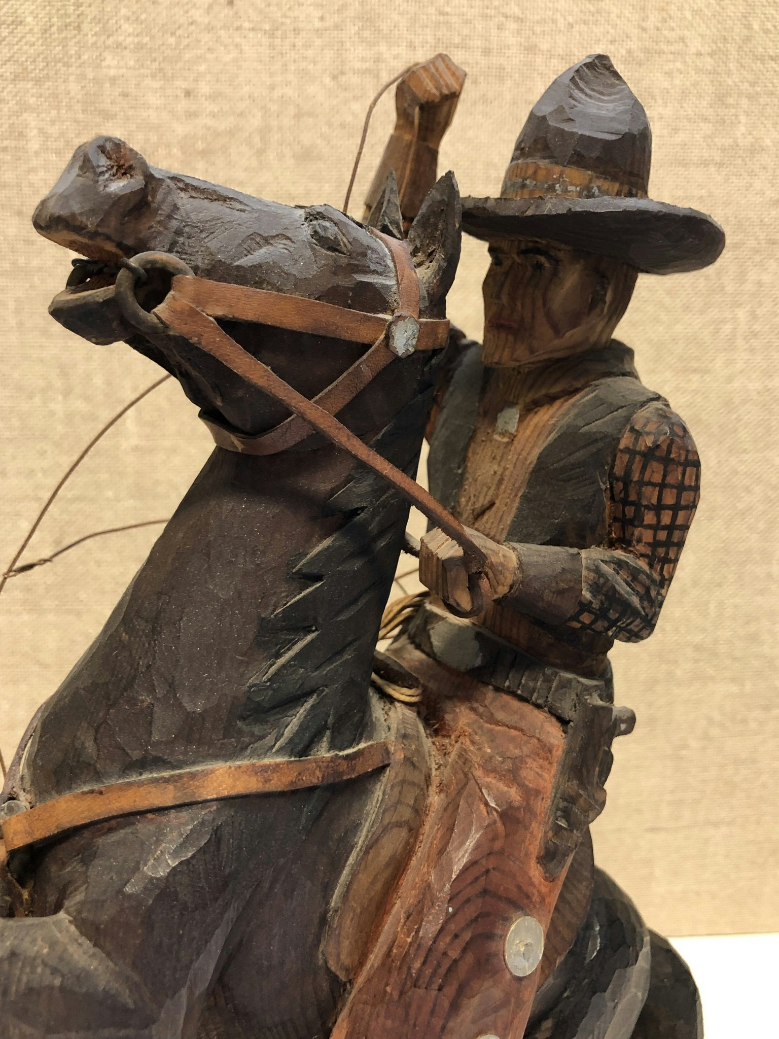 WOODEN SCULPTURE, Cowboy, signed KED 1948.