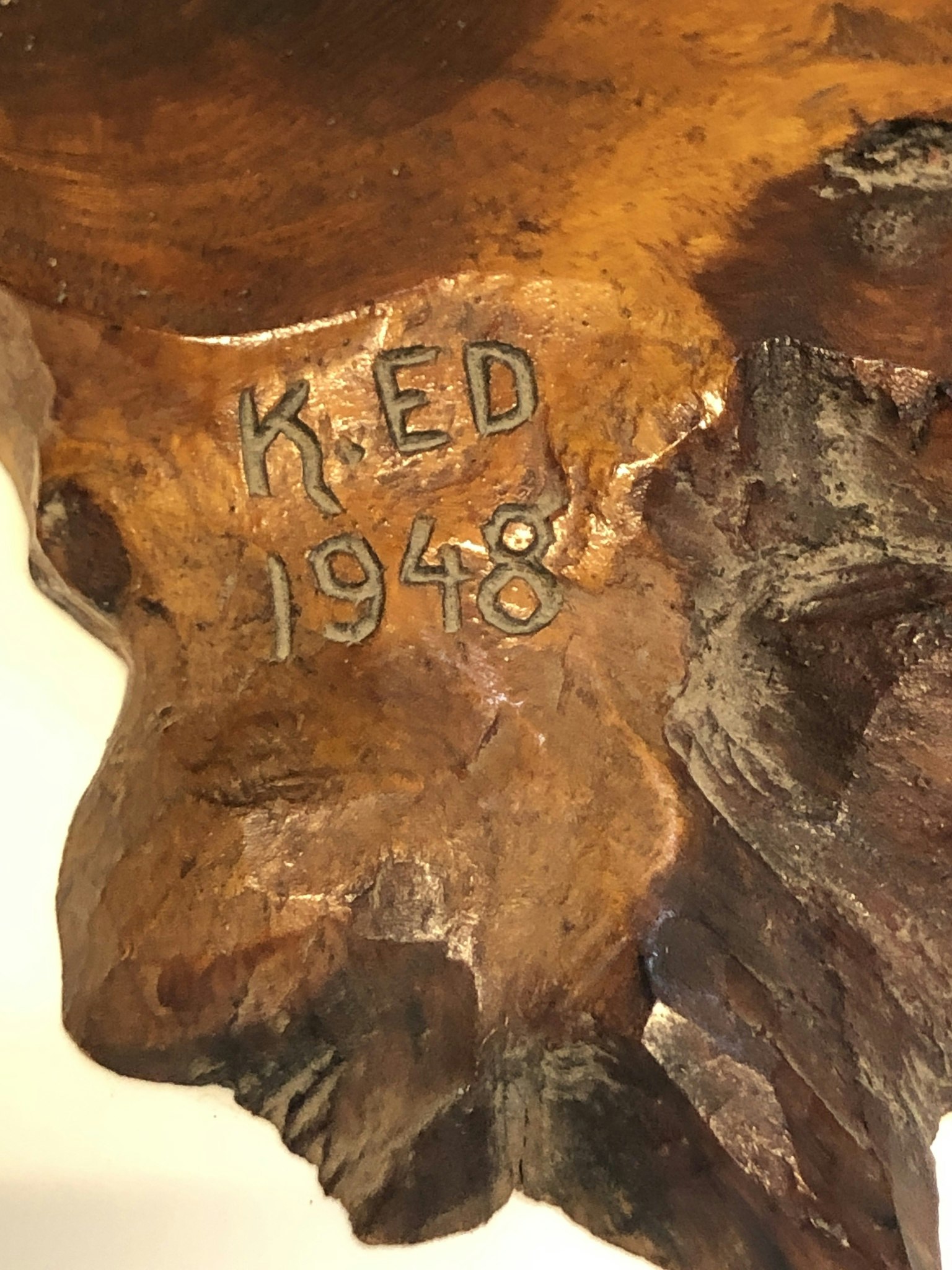 WOODEN SCULPTURE, Cowboy, signed KED 1948.