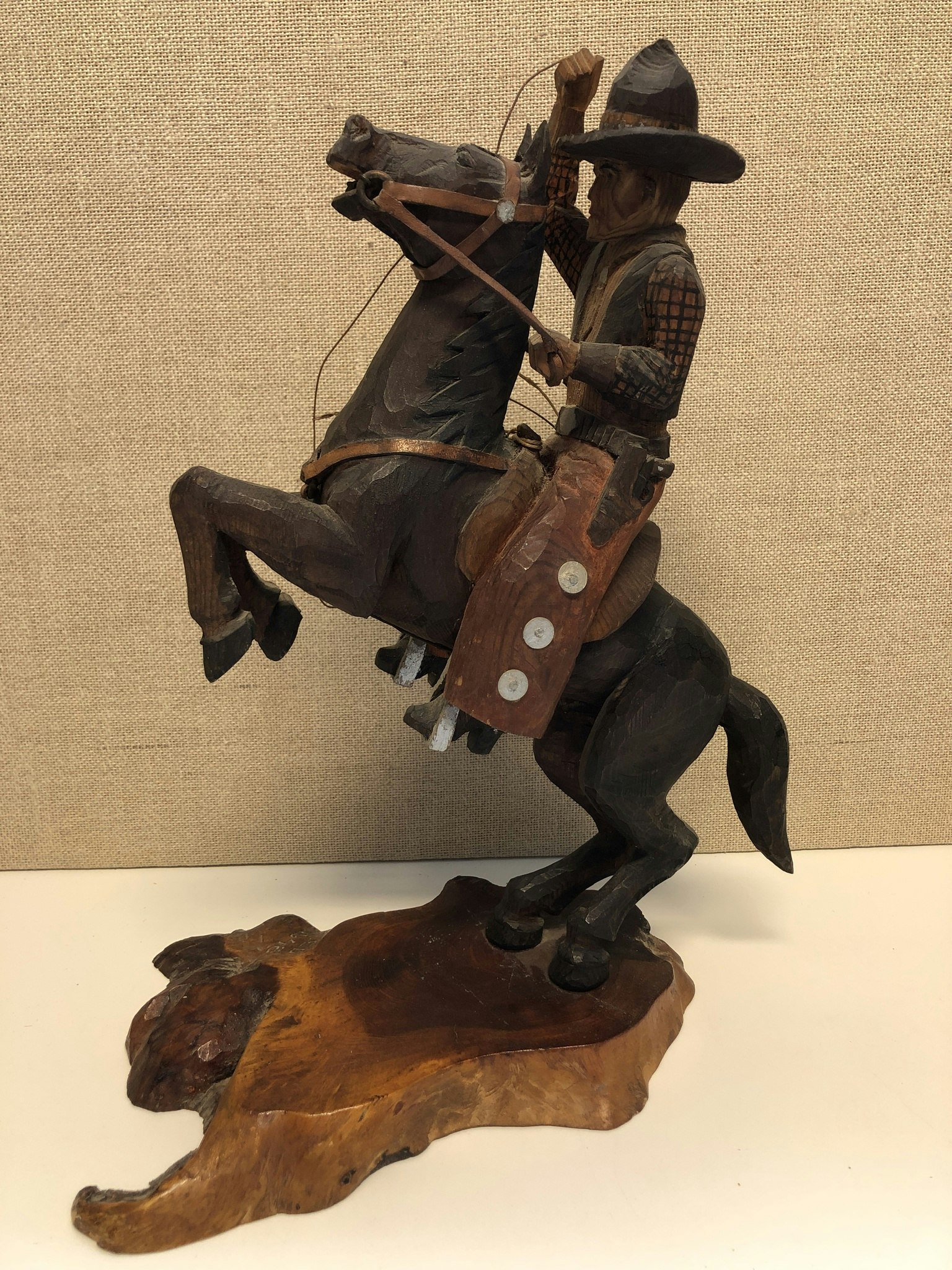 WOODEN SCULPTURE, Cowboy, signed KED 1948.