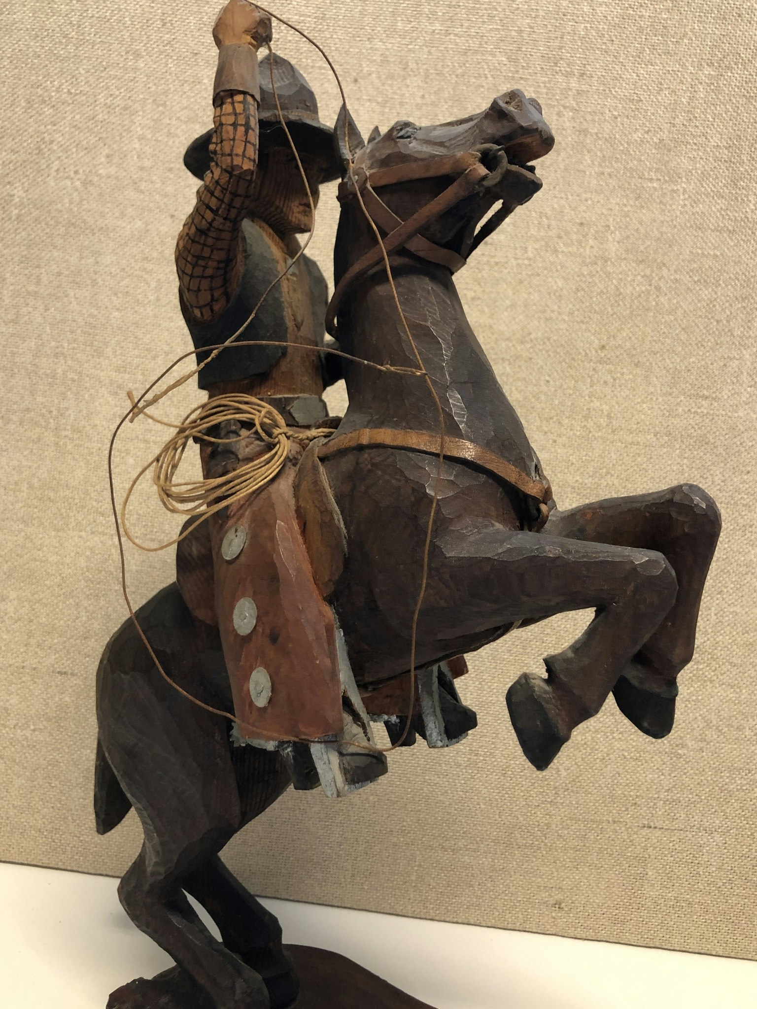 WOODEN SCULPTURE, Cowboy, signed KED 1948.