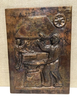 HARRY EKELUND. Relief, koppar, "Smed", signerad.