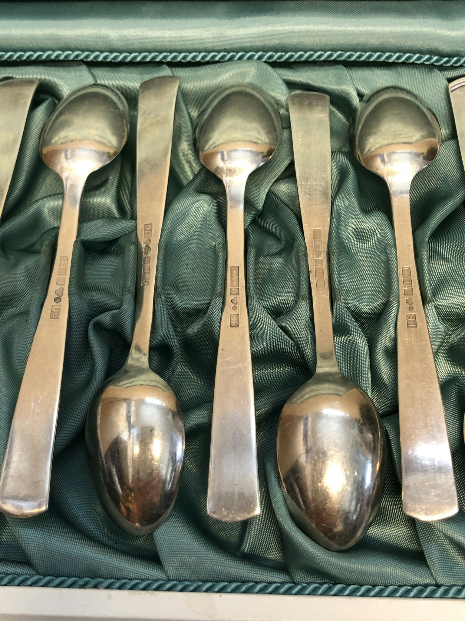 JACOB ÄNGMAN. Kaffeskedar 12 st. silver, "Rosenholm", GAB, 1970/68