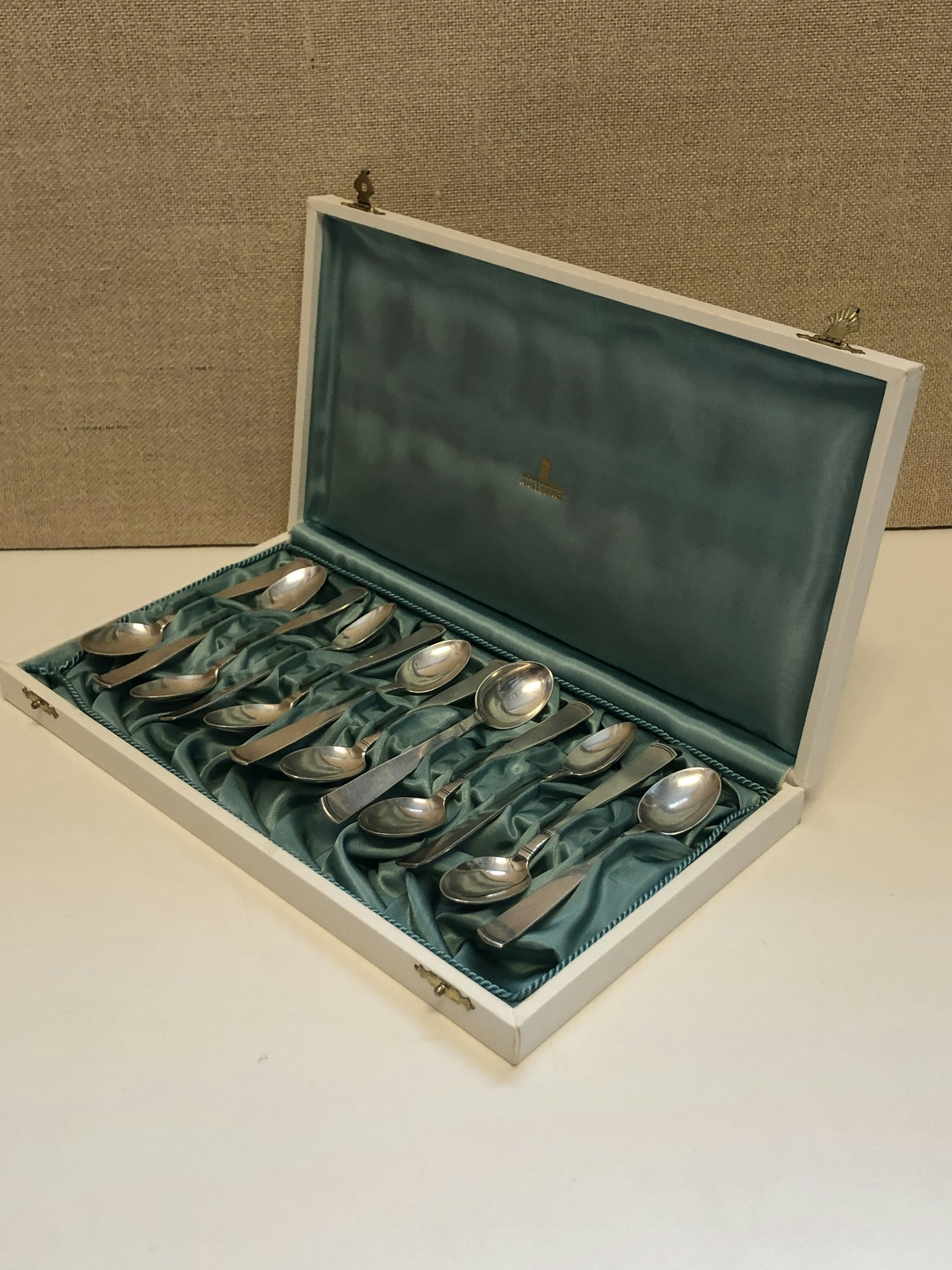 JACOB ÄNGMAN. Kaffeskedar 12 st. silver, "Rosenholm", GAB, 1970/68