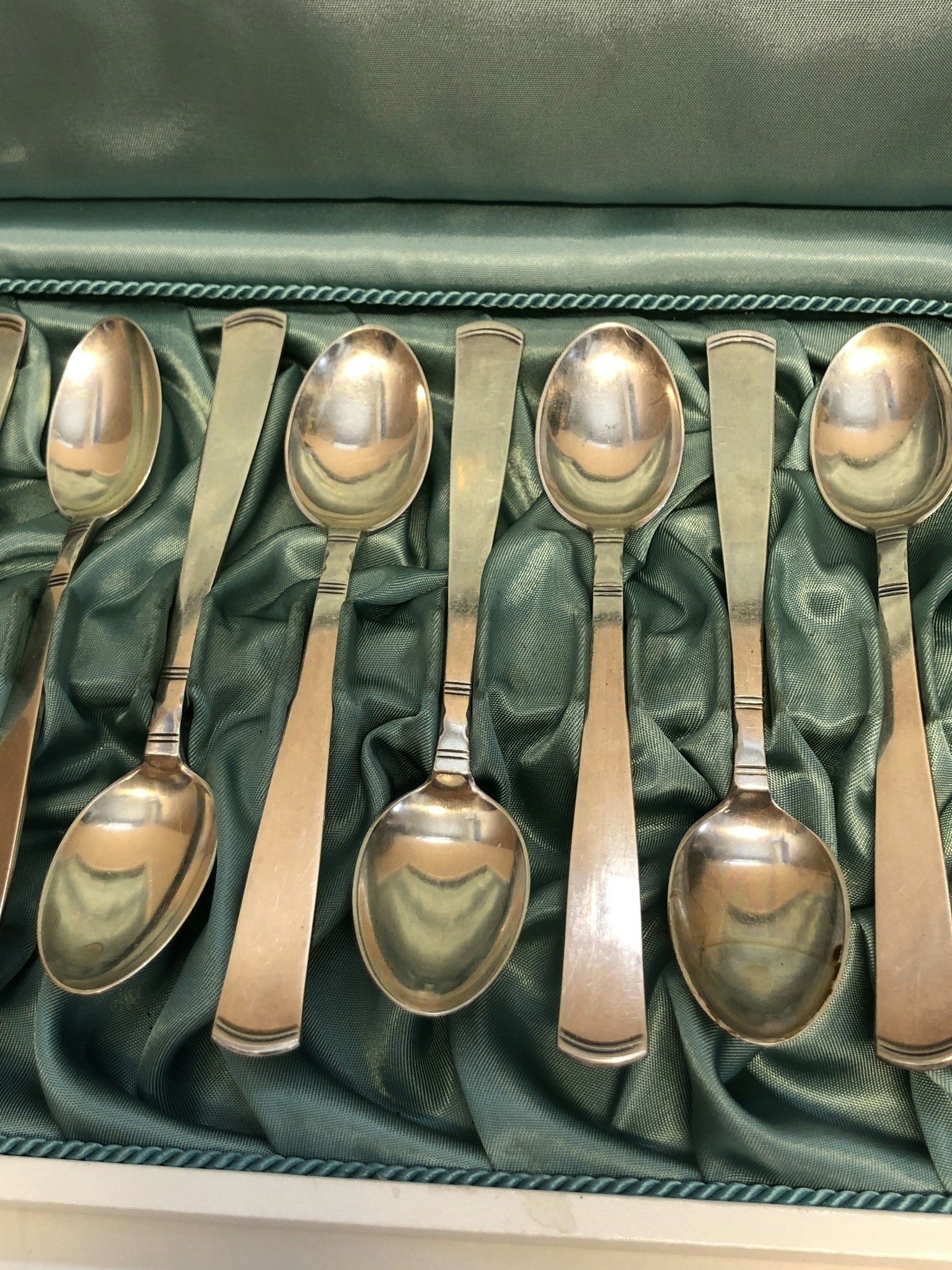 JACOB ÄNGMAN. Kaffeskedar 12 st. silver, "Rosenholm", GAB, 1970/68