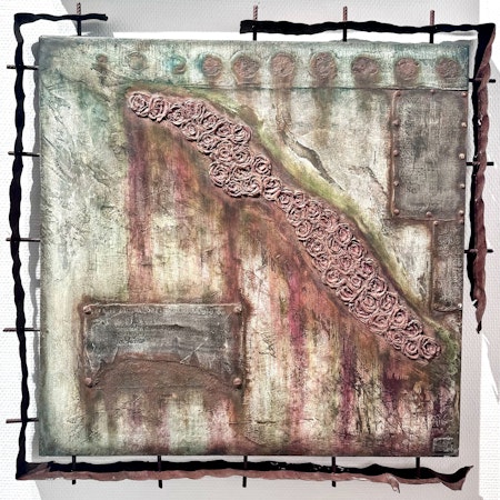 "River of Roses" Blandteknik på pannå av Lisa Ström. 72x72 cm