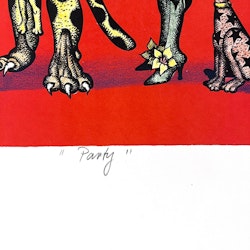 "Party" av Hans Arnold - Handkolorerat litografi 71,5x52 cm