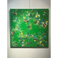 "Green Title"  av Lin Mo, Blandteknik på duk. 100x100cm