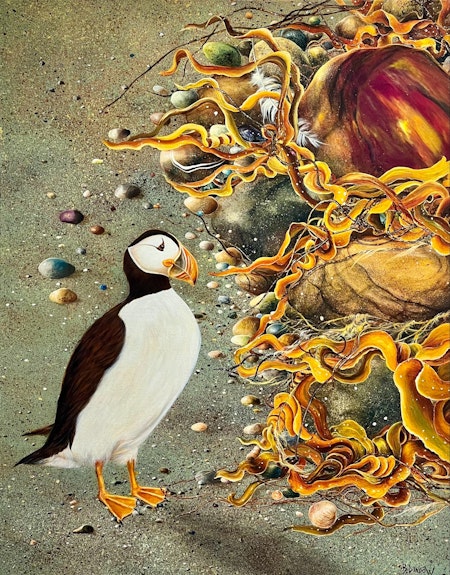 "Lunnafågeln" av Bjørn Lindow, Akryl på duk 80x100cm