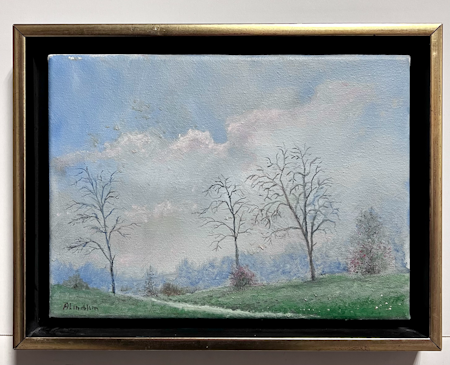 "Vårstigen" olja på duk av Arnold Lindblom. 39x29,5 cm