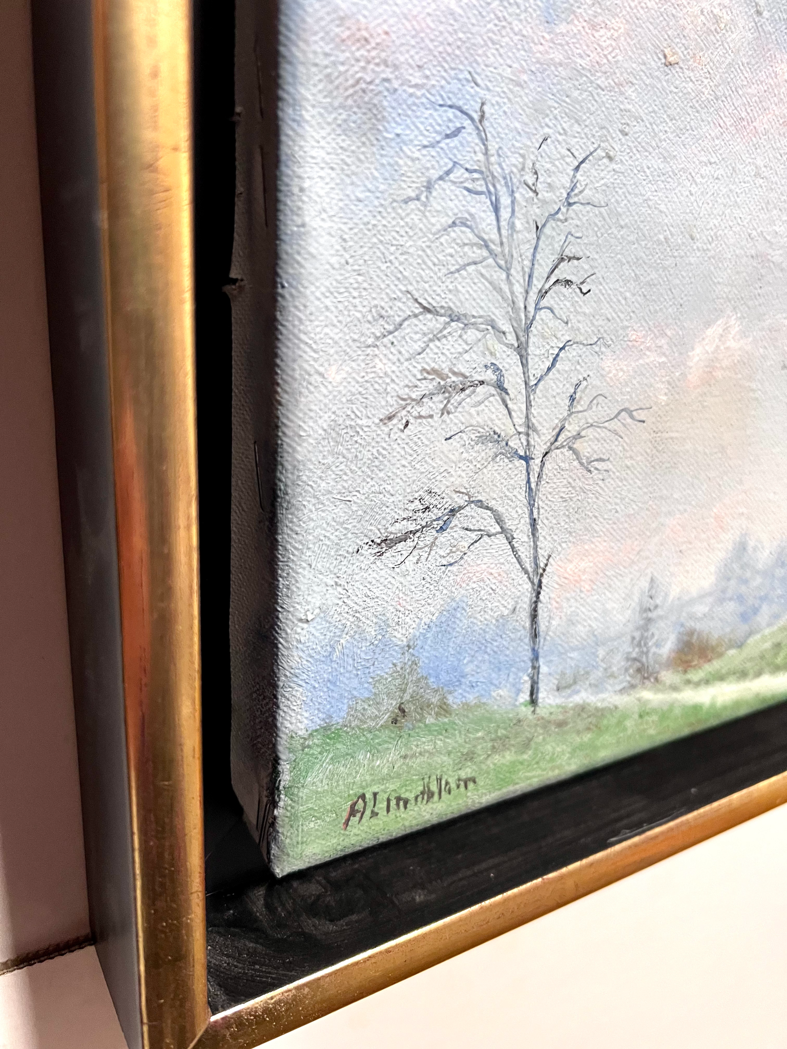 "Vårstigen" olja på duk av Arnold Lindblom. 39x29,5 cm