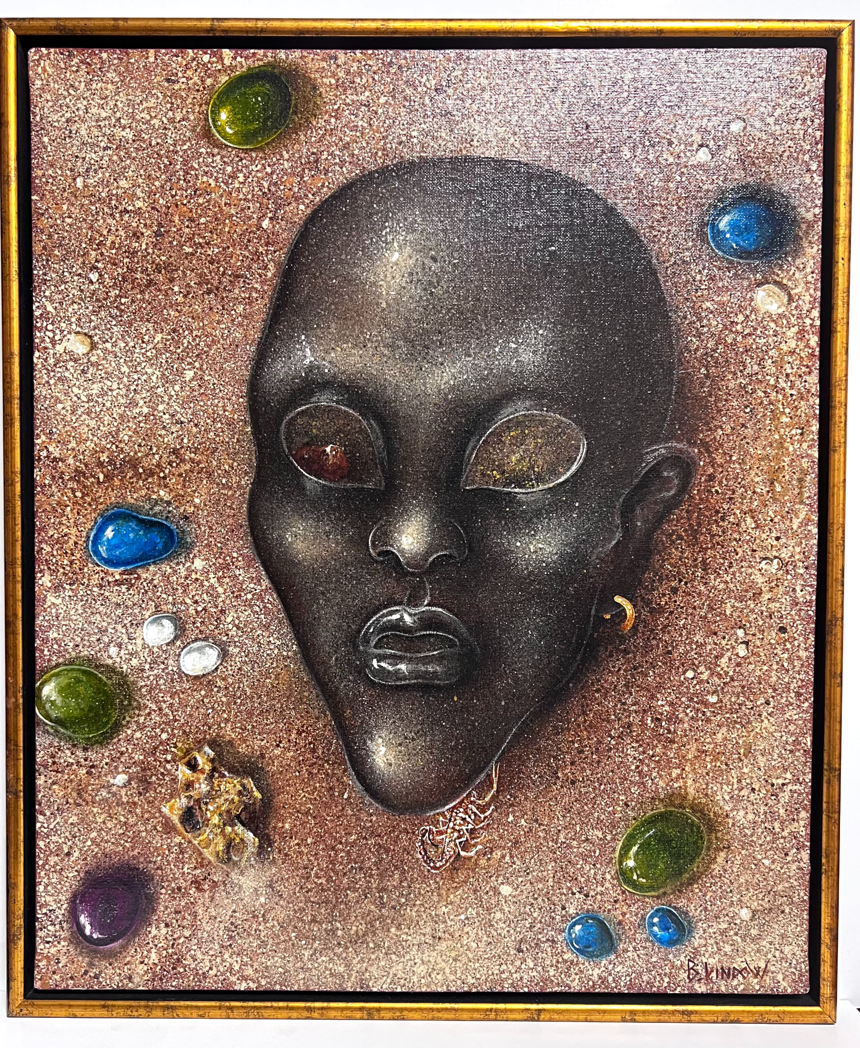 "Nubian Face" Akrylmålning av Bjørn Lindow, 58x69 cm