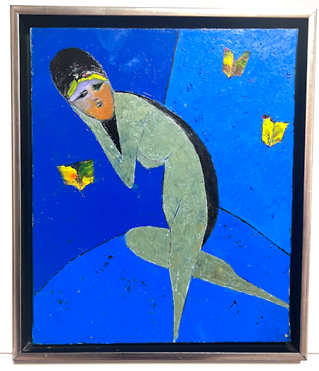 "Kvinna på blått" Olja på duk av Lajos Flesser, 43x50 cm