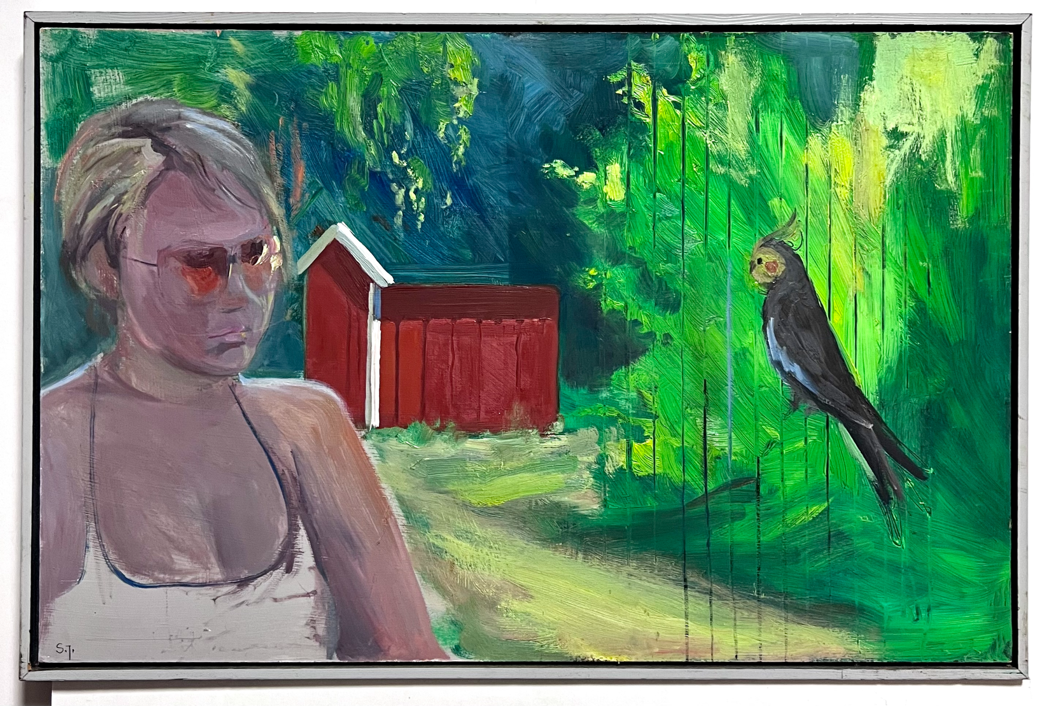 "Norrländsk papegoja" Olja på duk av Staffan Johansson. 64x43cm