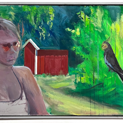 "Norrländsk papegoja" Olja på duk av Staffan Johansson. 64x43cm