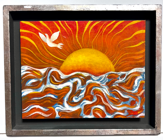 "Solfågel" Akryl på pannå av Stefan W. Igelström. 30x25cm