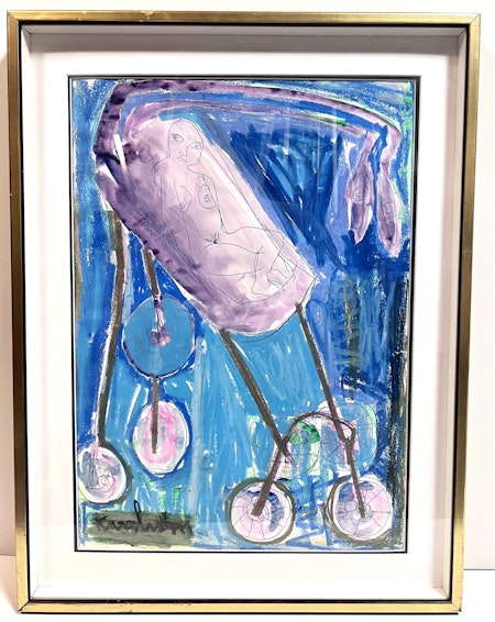 "Barnvagnen" Akvarell/Pastell av Mauritz Karström 54x71cm
