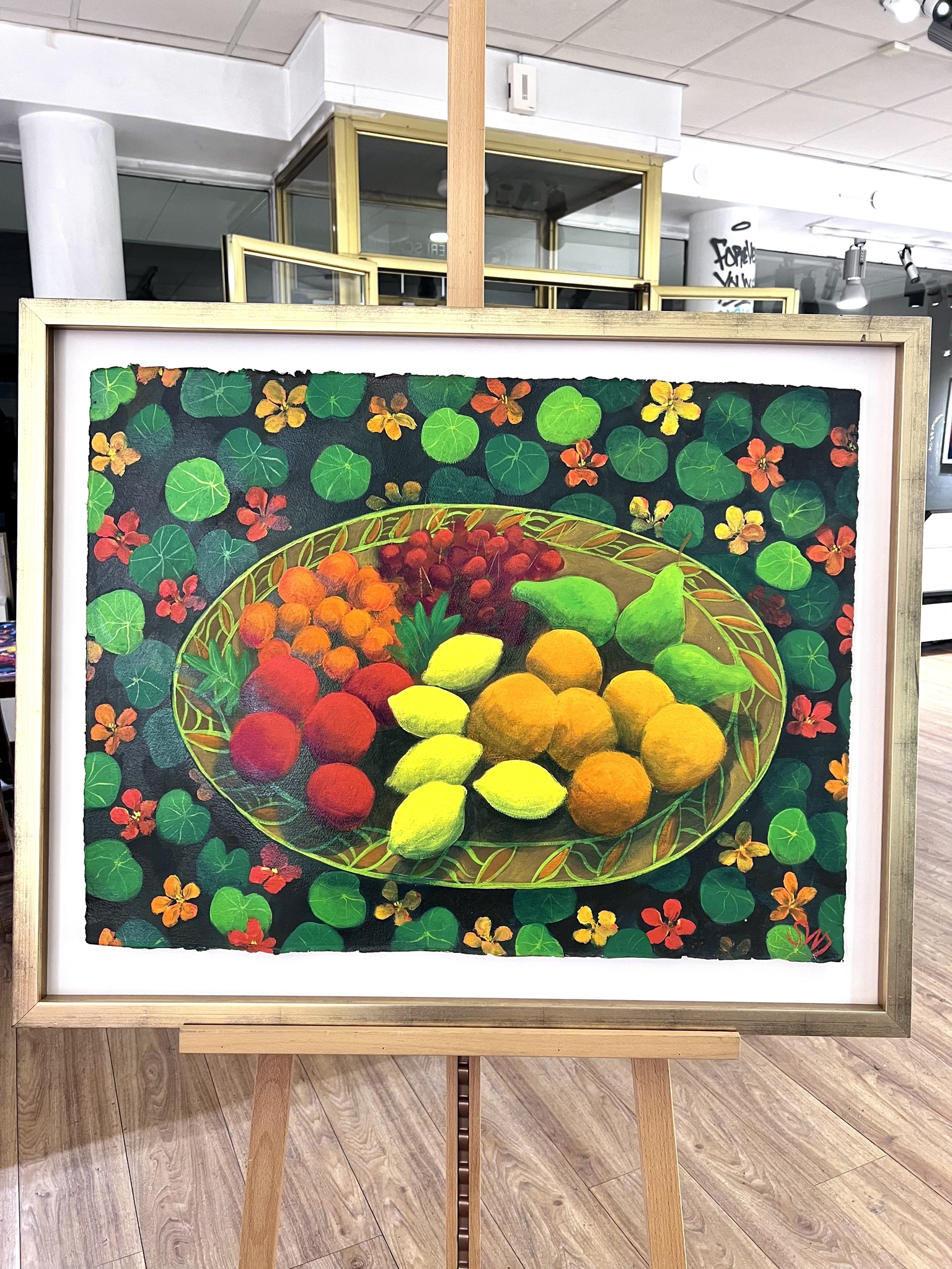 "Fruktfat" akryl på papper av Stefan W. Igelström 89x71 cm