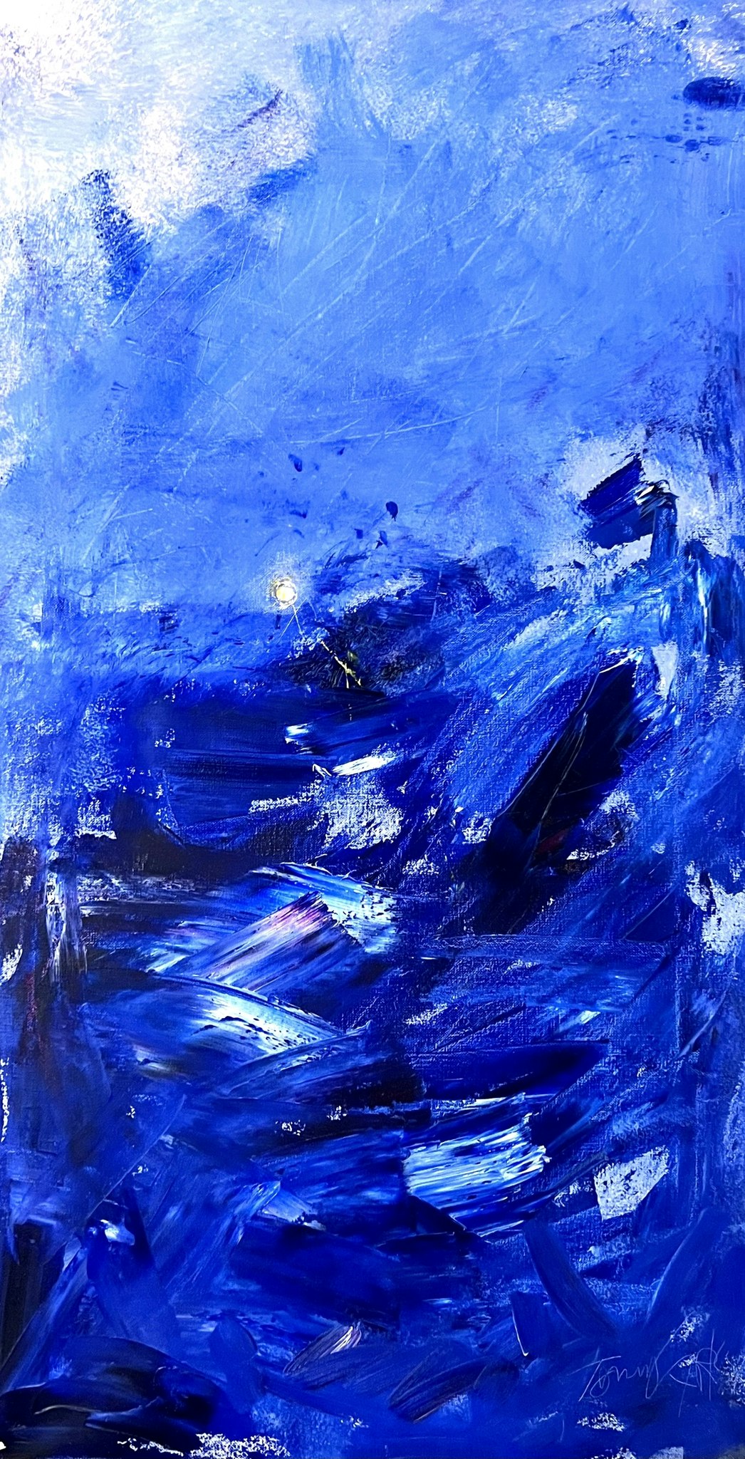 "Nattvågor" Olja på duk av Tommy Larsson. 50x95 cm