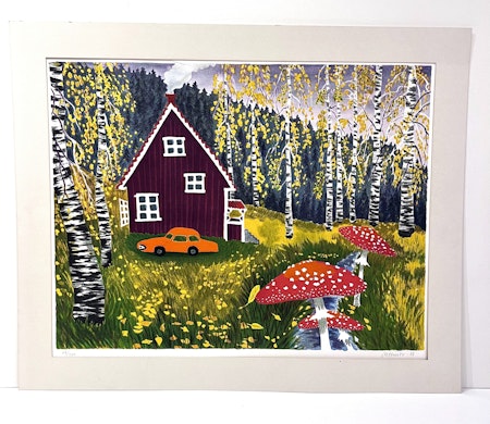 "Svampskogen" Litografi av Mona Huss Walin. 68x56 cm