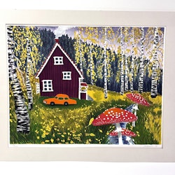 "Svampskogen" Litografi av Mona Huss Walin. 68x56 cm