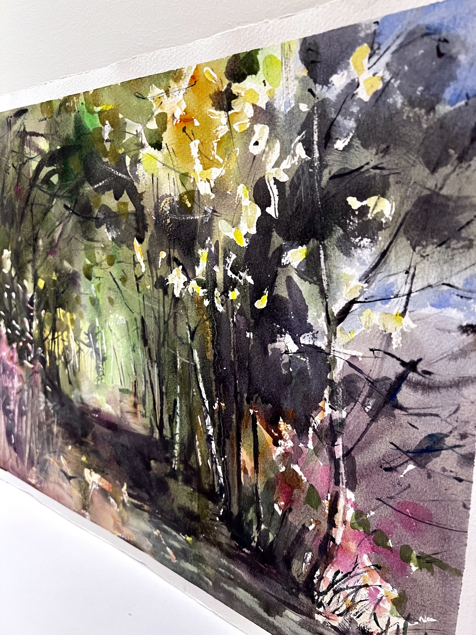 "Vårskogen" av John Ma, Akvarell 57x39 cm