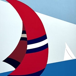 "Red Spinnaker in Florida" Litografi av Franco Costa. 61x75 cm