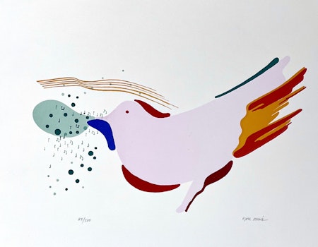 "Musikalisk fågel" Litografi av Kjell Lannå 52x43 cm