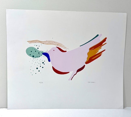 "Musikalisk fågel" Litografi av Kjell Lannå 52x43 cm