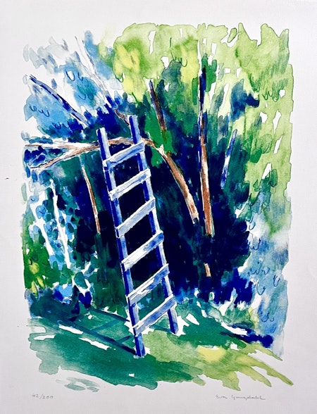 "Stegen" Litografi av Eva Ljungblad. 48x62 cm