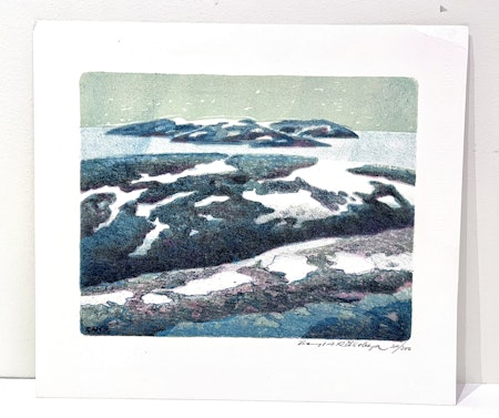 Litografi av Bengt Andersson Råssbyn. 32,5x29 cm