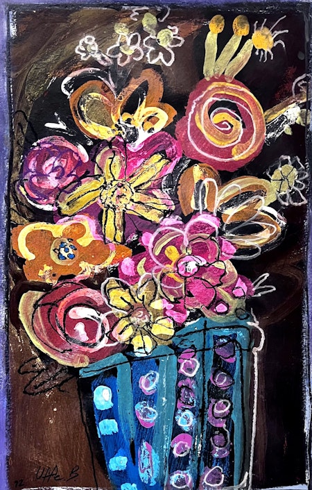 "Blomvas II " av Uffe B, Akvarell på papper, 33x50 cm