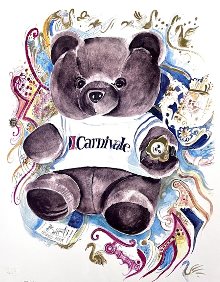 "Carnivale" Handkolorerat litografi av Catharina Göth. 45x64 cm