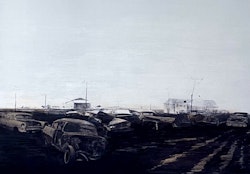 "Bilskroten" Litografi av Ulf Wahlberg. 50x39 cm