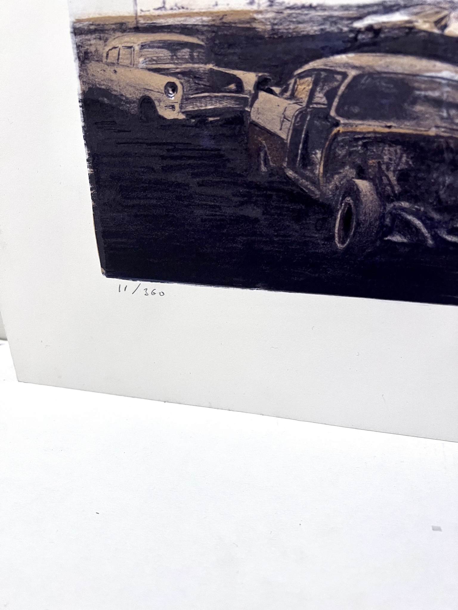 "Bilskroten" Litografi av Ulf Wahlberg. 50x39 cm
