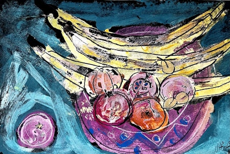 "Fruktskål I " av Uffe B, Akvarell på papper,50x33 cm