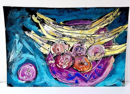 "Fruktskål I " av Uffe B, Akvarell på papper,50x33 cm