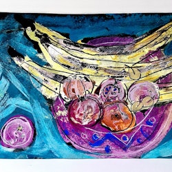 "Fruktskål I " av Uffe B, Akvarell på papper,50x33 cm