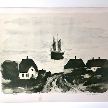 "Kustmotiv" Litografi av Gustav Rudberg. 79,5x60 cm