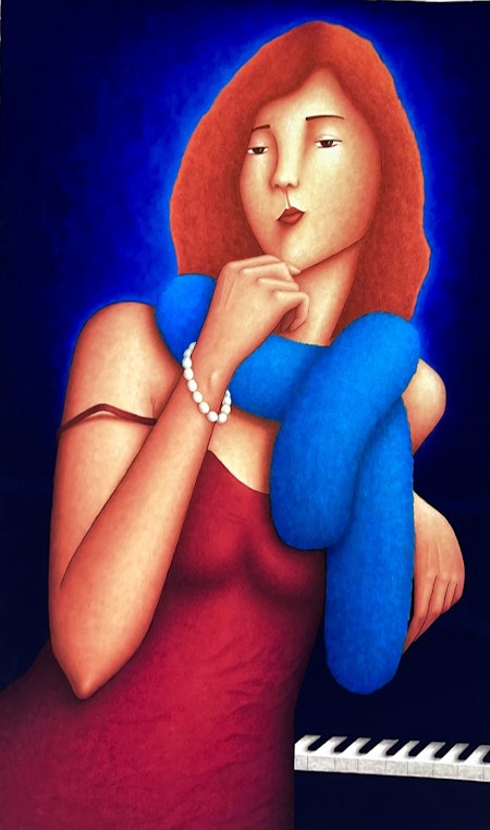 "Kvinnan vid pianot" Litografi av Ralf Arzt 53,5x84 cm