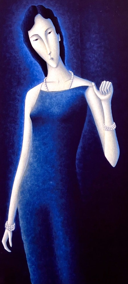 "Kvinna i blått" Litografi av Ralf Arzt 44x86 cm