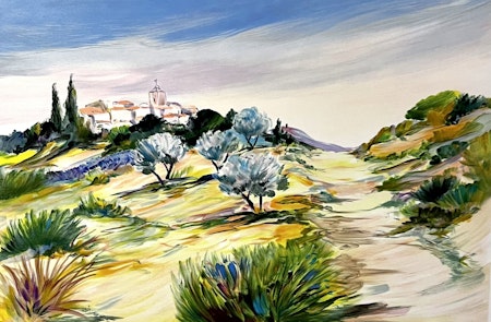 "By i Italien" Litografi av Ray Poirer. 77x56,5 cm
