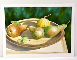 "Fruktskål med päron" Litografi av Eva Ljungblad. 58,5x44 cm