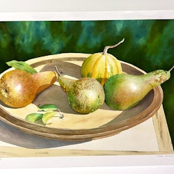 "Fruktskål med päron" Litografi av Eva Ljungblad. 58,5x44 cm