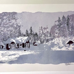 "Vinterstuga. Litografi av Ulf Onsberg. 63x44