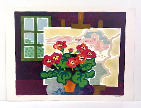 "Stilleben med blommor" Litografi av Guy Charon. 76x56 cm