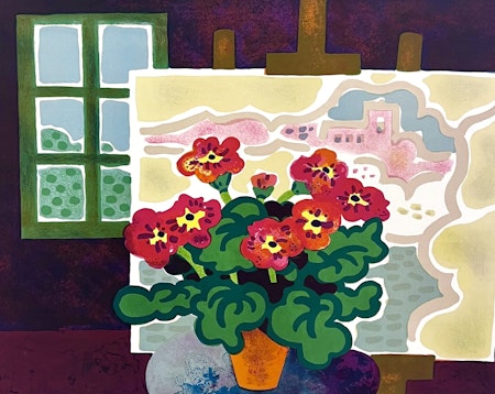 "Stilleben med blommor" Litografi av Guy Charon. 76x56 cm