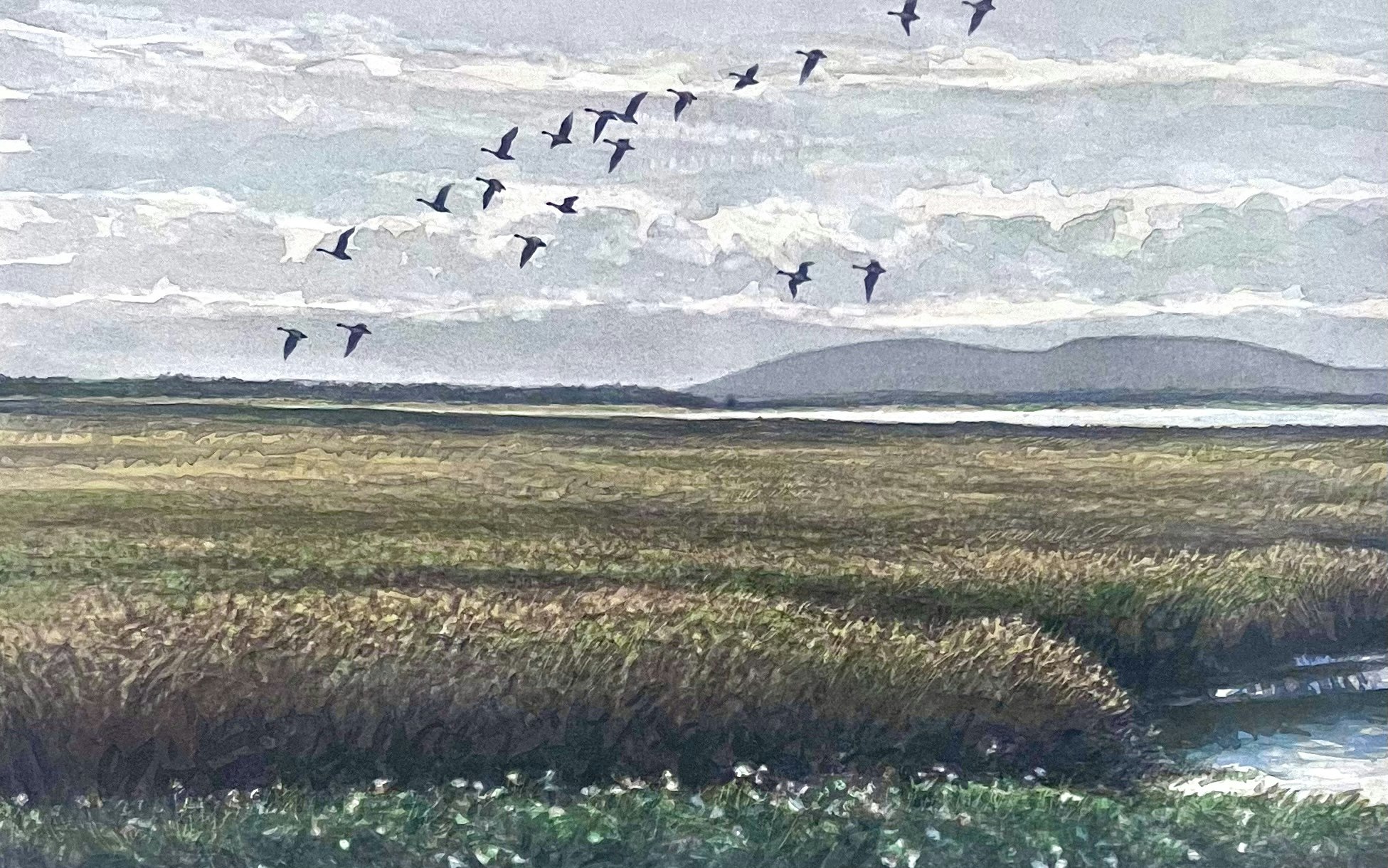"Landskap med fåglar" Litografi av Bengt Andersson Råssbyn. 41x31,5