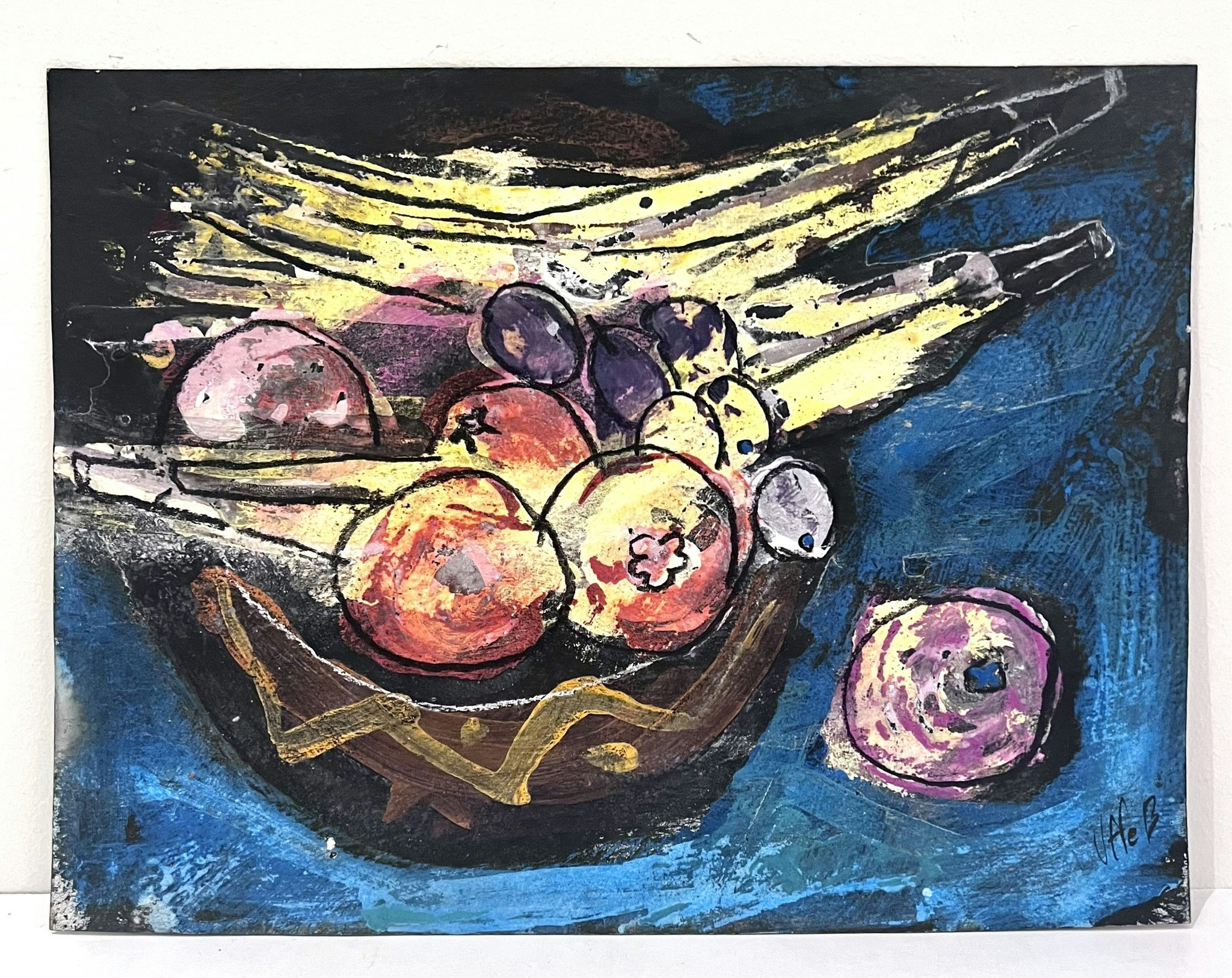 "Fruktskål II" av Uffe B, Akvarell på papper, 31,5x24 cm