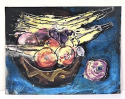 "Fruktskål II" av Uffe B, Akvarell på papper, 31,5x24 cm