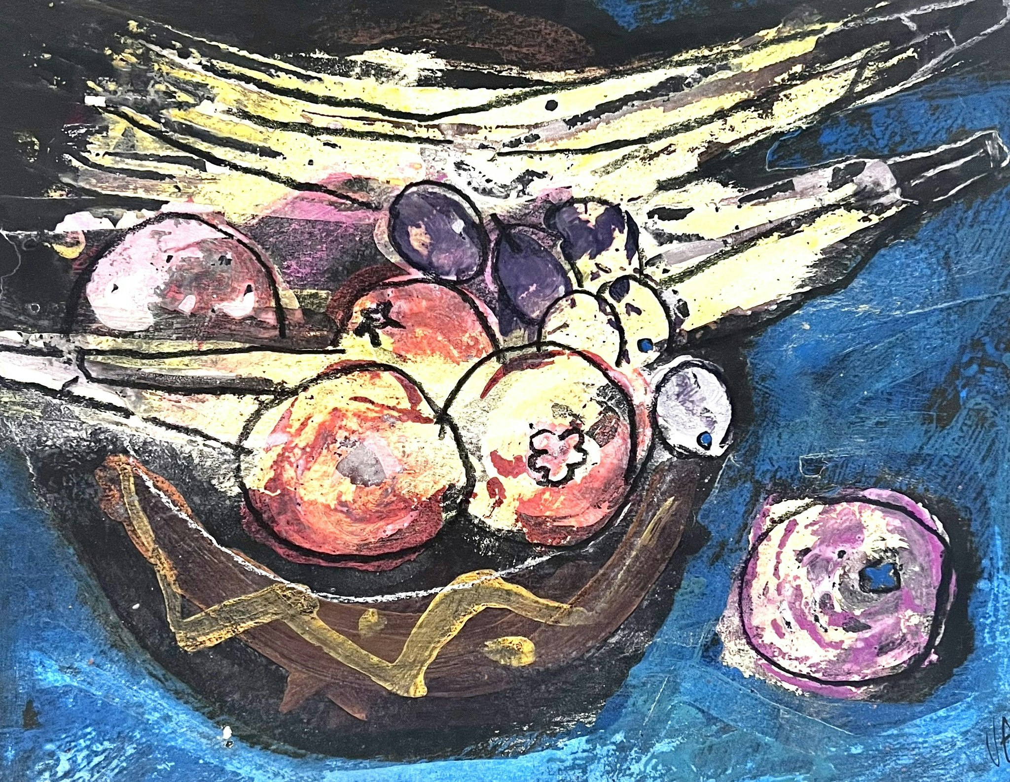 "Fruktskål II" av Uffe B, Akvarell på papper, 31,5x24 cm